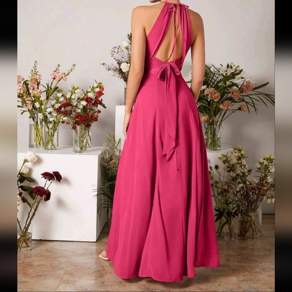 Halter High Slit Bridesmaid Dress - Picture 4 of 4